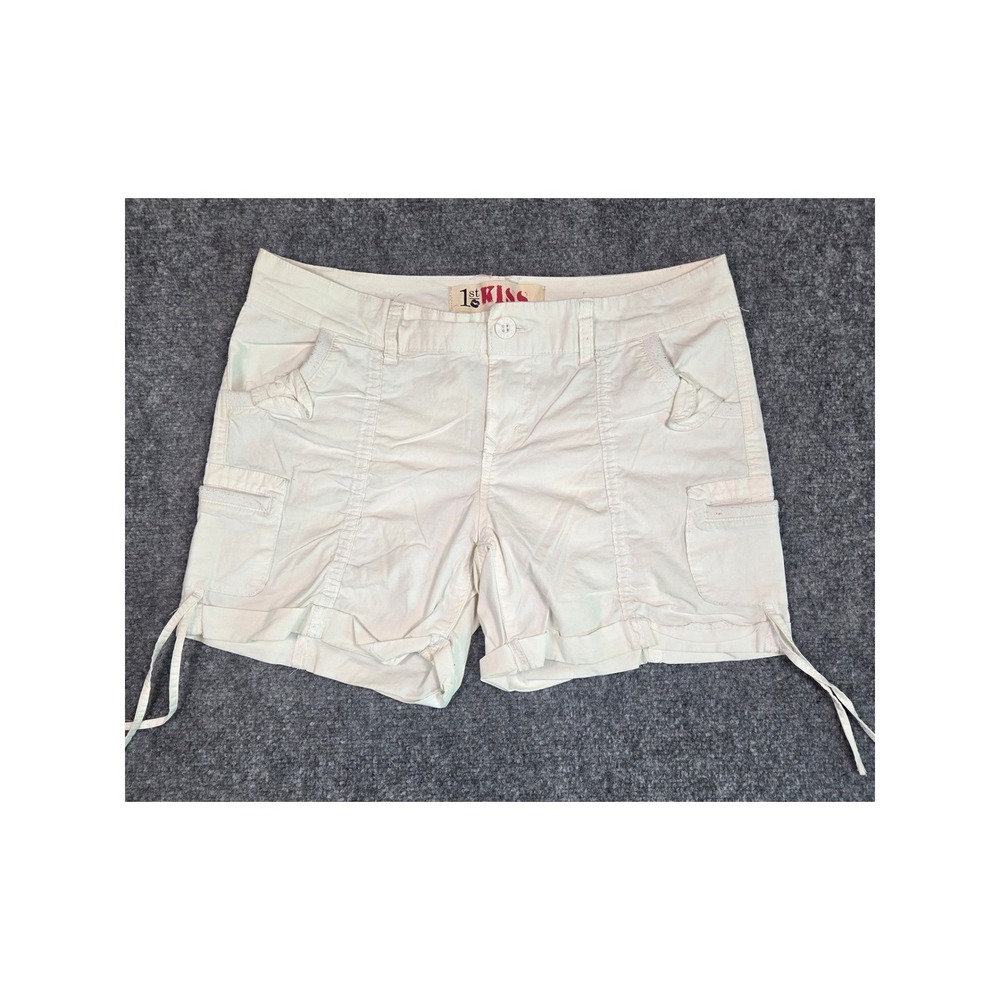 1st Kiss Cargo Shorts Women Size 7 White Utility Drawstring Ruched Cotton Blend